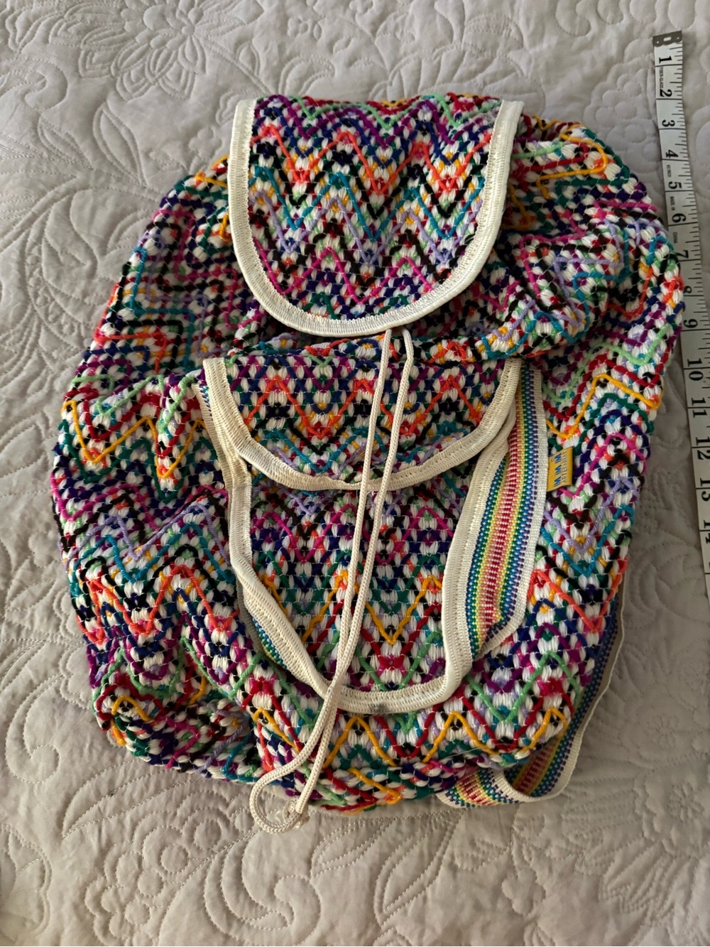 Multicolor Woven Drawstring Backpack - Women